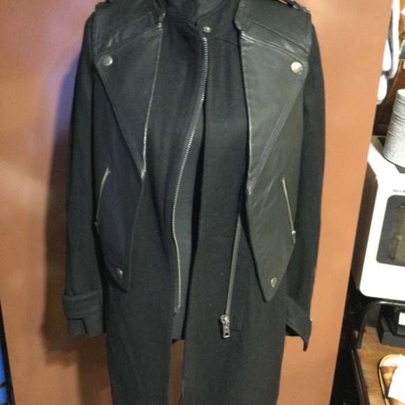 ASOS black wool/leather 2 in 1 coat size small - Picture 3 of 16